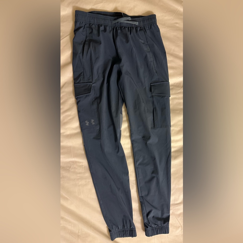 Boys Under Armour track pants size large bluish grey color